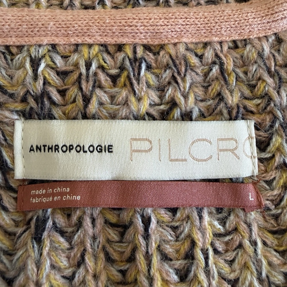 Anthropologie Pilcro Marled Chunky V-Neck Wool Blend Knit Sweater Size L Brown - Picture 5 of 11